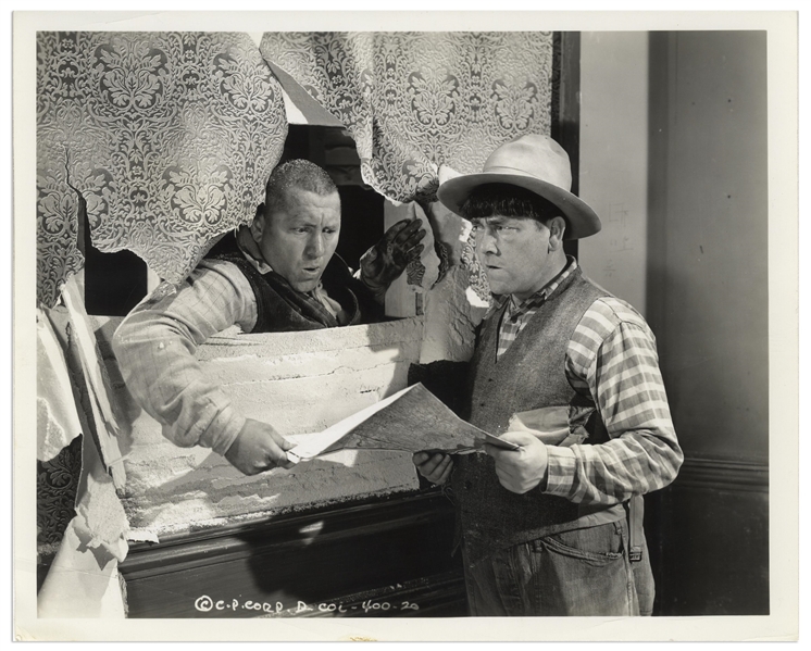 Moe Howard Personally Owned 10'' x 8'' Glossy Photo From the 1937 Three Stooges Film ''Cash and Carry'' -- Very Good Condition